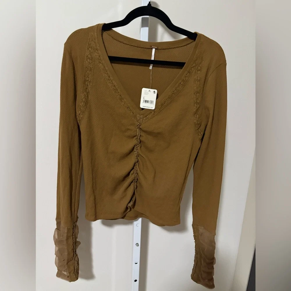 Free People Wear Me Out Ruched Long Sleeve Top NWT